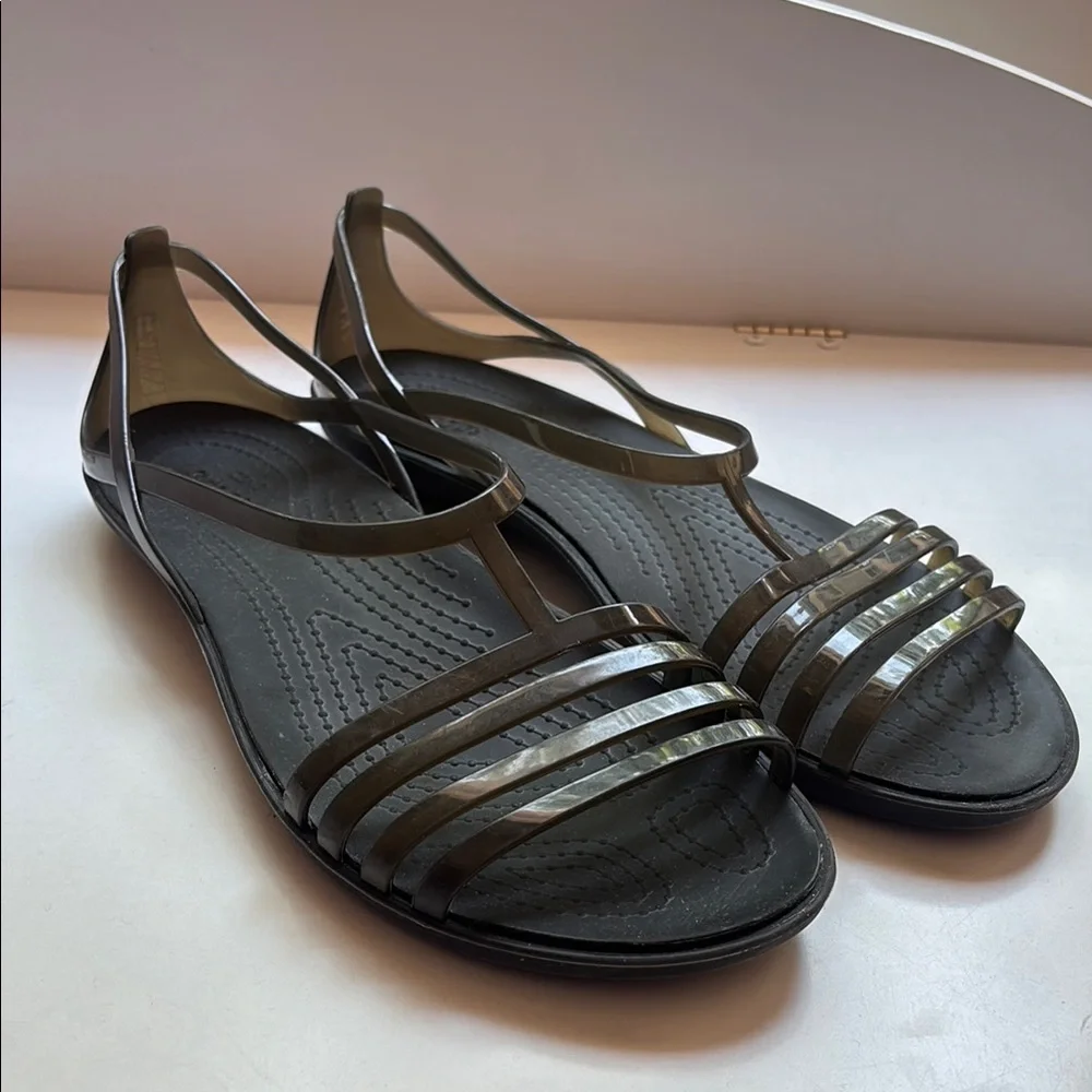 CROCS Isabella Strappy Women's Size 10 Black Jelly Strap Sandals Shoes Slip Ons - Picture 1 of 5